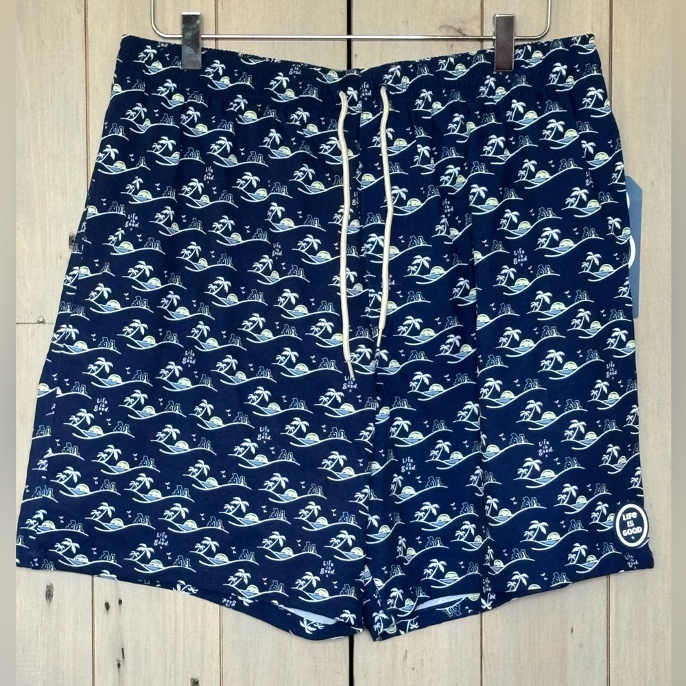 Life Is Good Navy with Palm Trees Swim Trunks